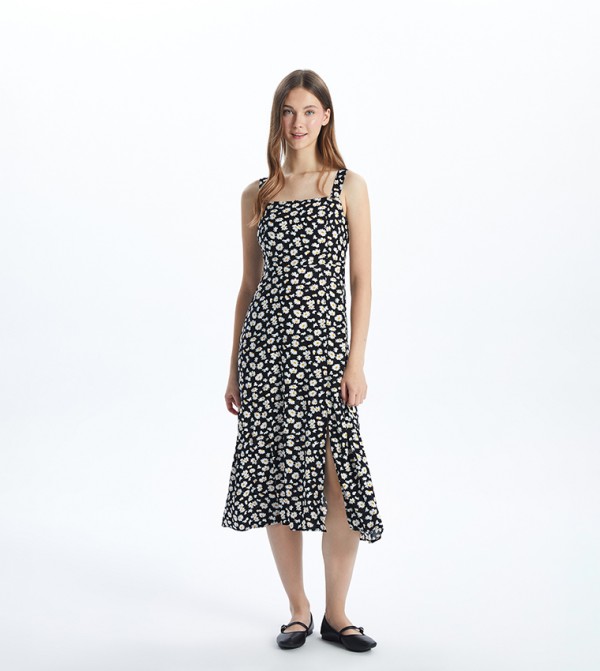 Floral Printed Slit Midi Dress