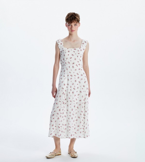 Floral Printed Square Neck Midaxi Dress
