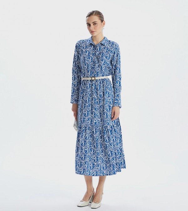 Patterned Long Sleeves Shirt Dress