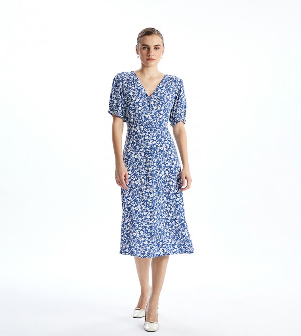 Printed Short Sleeves Midi Dress