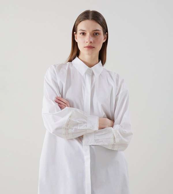 Lace Trim Long Sleeves Tunic Shirt