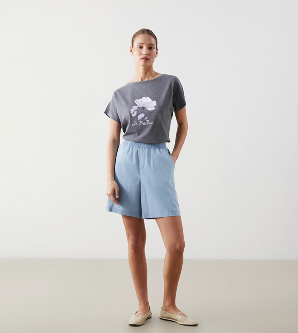 Washed High Waist Denim Shorts