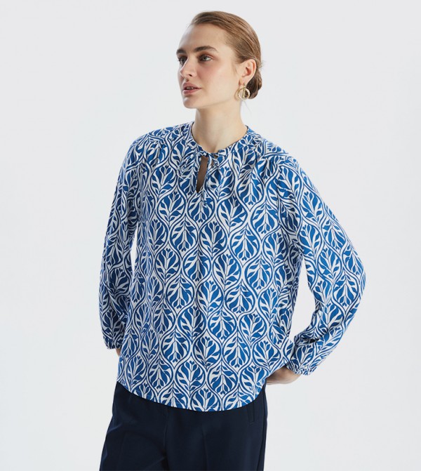 Patterned Tie-Up Neck Top