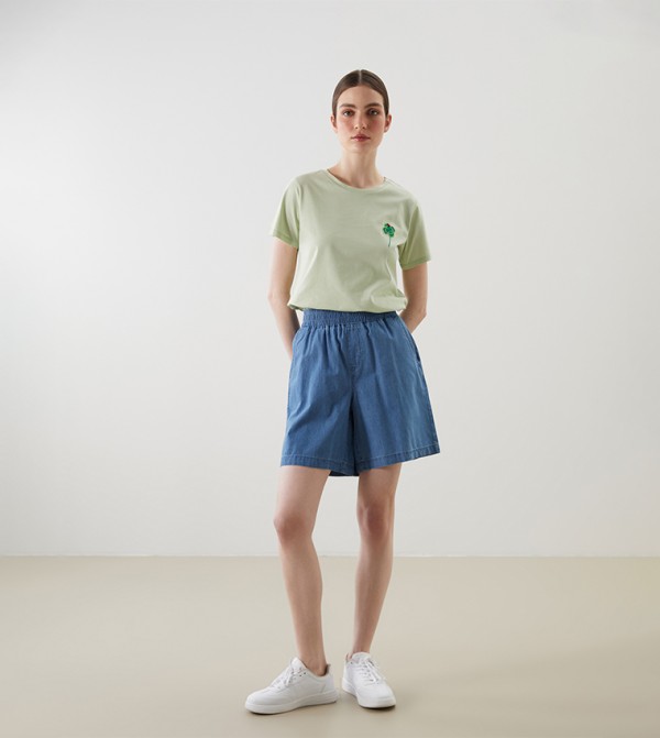 Washed High Waist Denim Shorts
