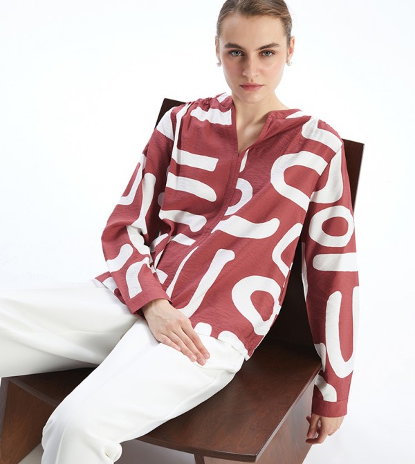 Patterned Slit Neck Top