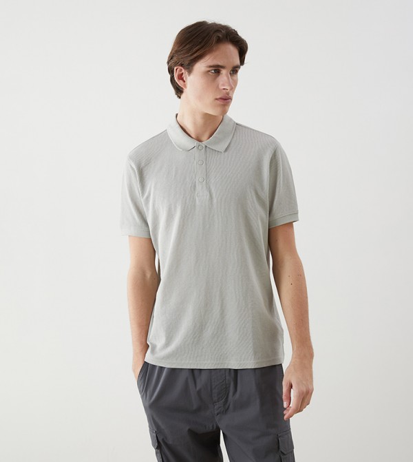 Textured Short Sleeves Polo T-Shirt