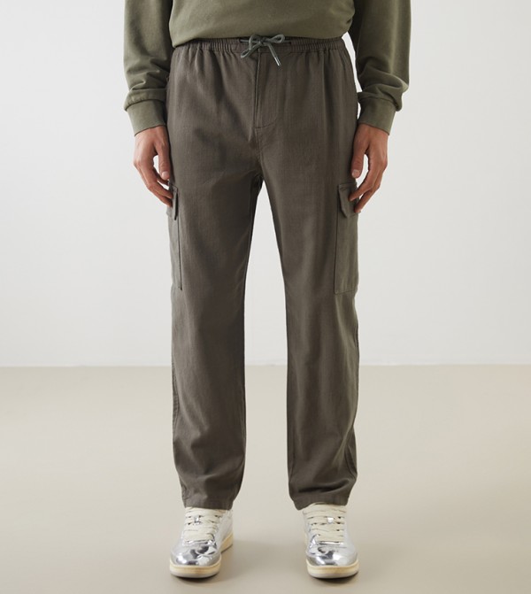 Linen Look Relaxed Fit Cargo Trousers