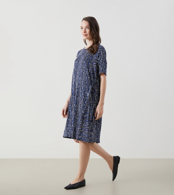 Patterned Short Sleeves Midi Dress