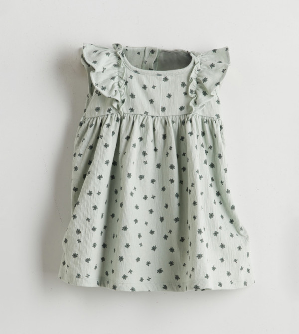 فستان ميدي مكشكش بطبعة 