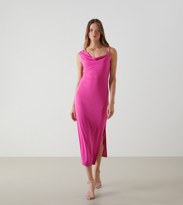 Solid Cowl Neck Midi Dress