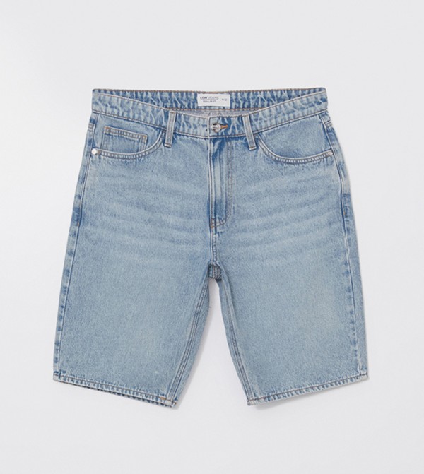 Faded Woven Denim Shorts
