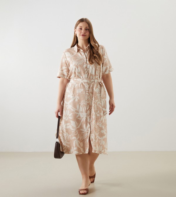 Patterned Short Sleeves Shirt Dress