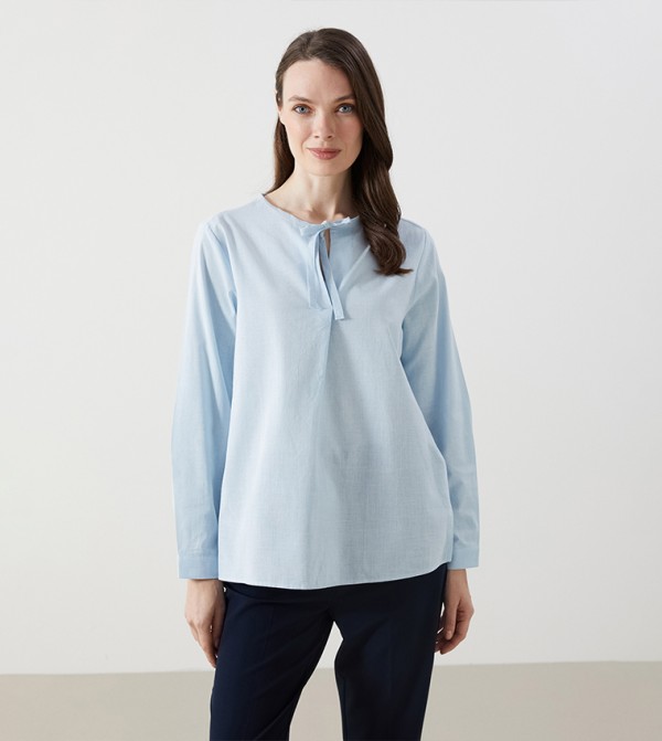 Solid Tie-Up Neck Long Sleeves Top