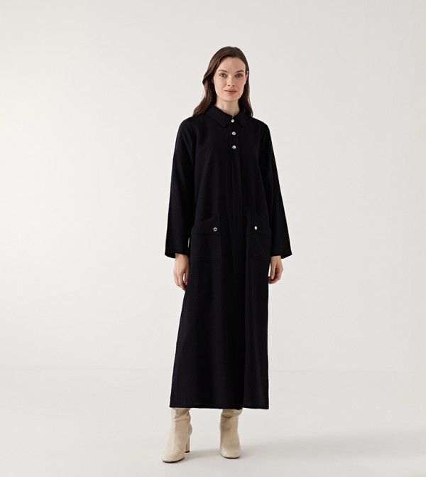 Solid Long Sleeves Midi Dress