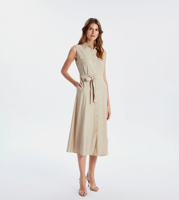 Solid Sleeveless Shirt Dress