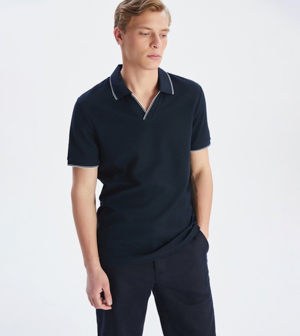 Contrast Tipping Short Sleeves Polo T-Shirt