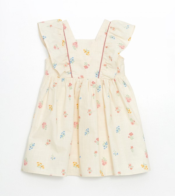 Printed Ruffle Detail Square Neck Dress