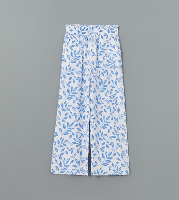 Printed Elastic Waist Wide Leg Trousers