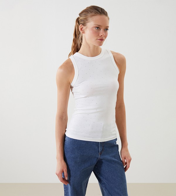 Rhinestone Embellished Sleeveless Top