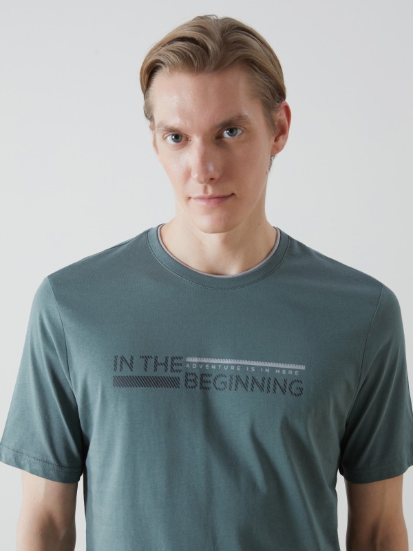 Printed Crew Neck Combed Cotton T-Shirt