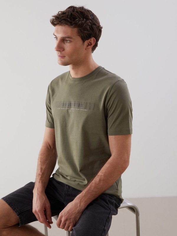 Printed Crew Neck Combed Cotton T-Shirt