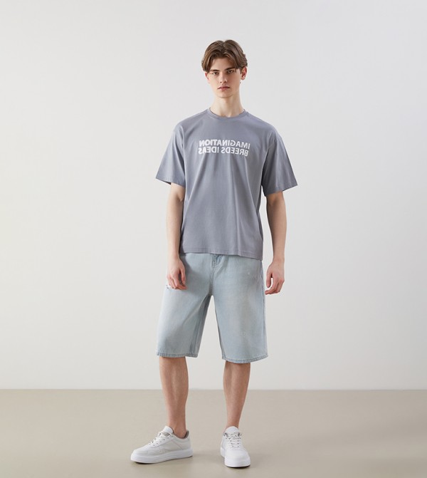 Washed Mid Rise Denim Shorts