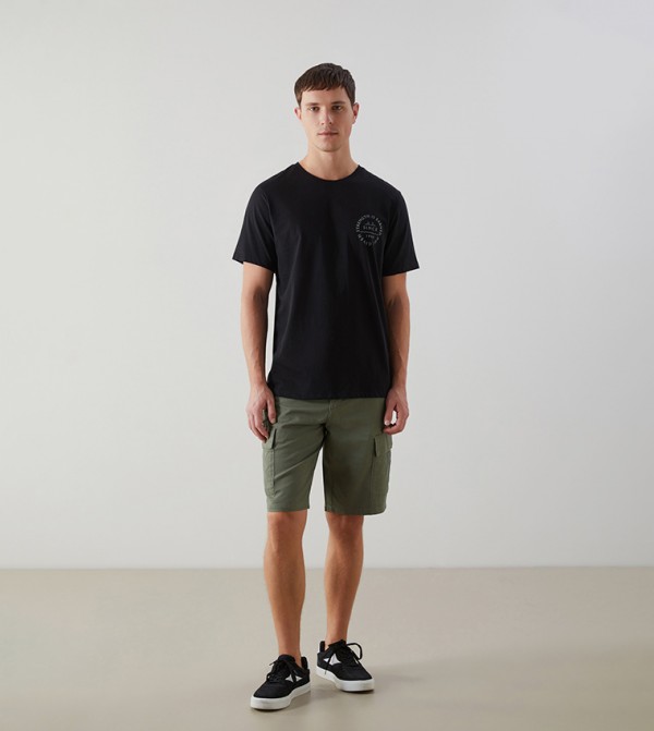Solid Relaxed Fit Cargo Shorts