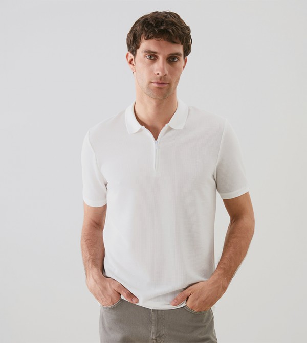 Waffle Textured Short Sleeves Polo T-Shirt