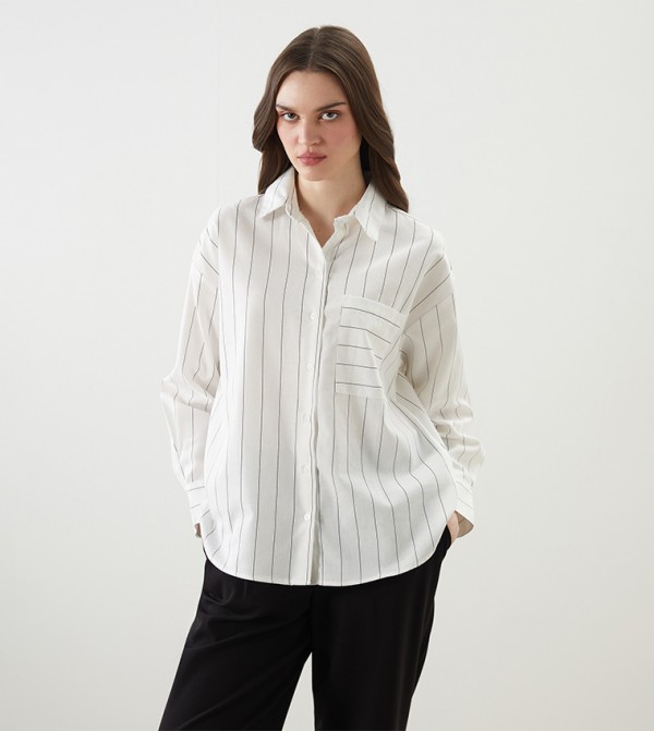 Striped Linen Blend Oversized Shirt