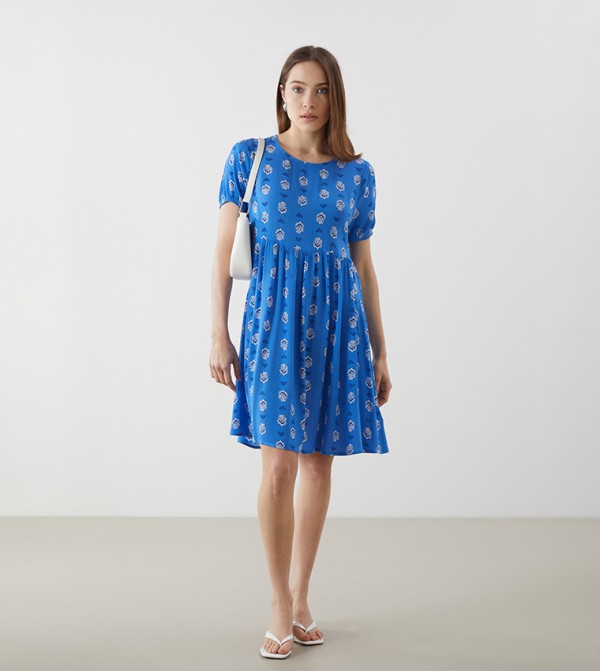 Patterned Short Sleeves Mini Dress