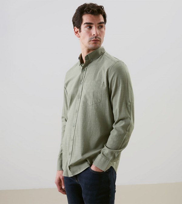 Solid Button-Down Collar Long Sleeves Shirt