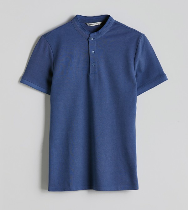 Textured Stand Collar T-Shirt