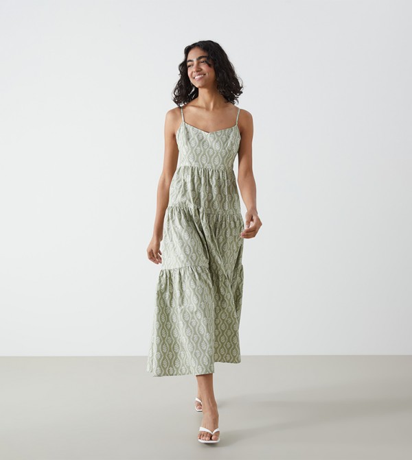 Patterned Shoulder Strap Midi Dress