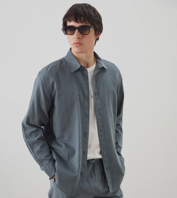 Regular Fit Long Sleeves Linen Blend Shirt