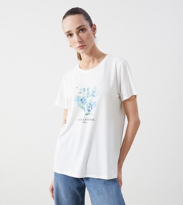 Printed Crew Neck Combed Cotton T-Shirt