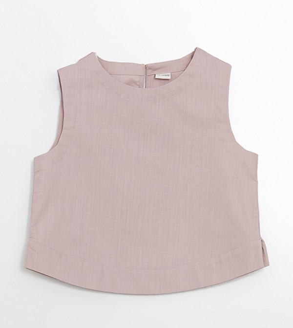 Pleated Crew Neck Poplin Top