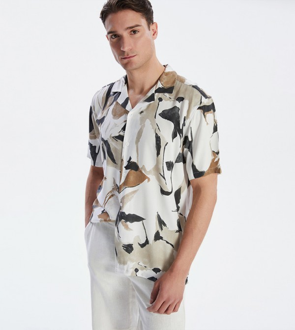 Patterned Regular Fit Short Sleeves Viscose Shirt