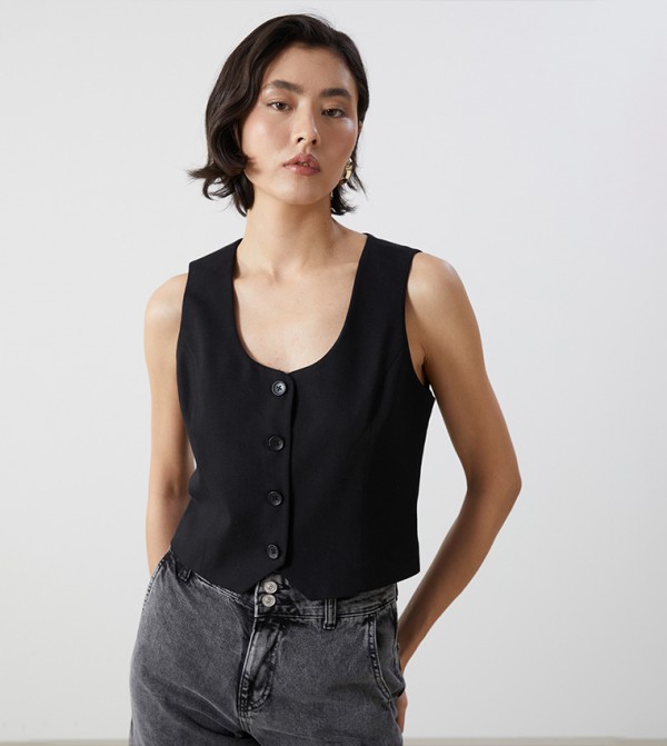 Solid Scoop Neck Vest