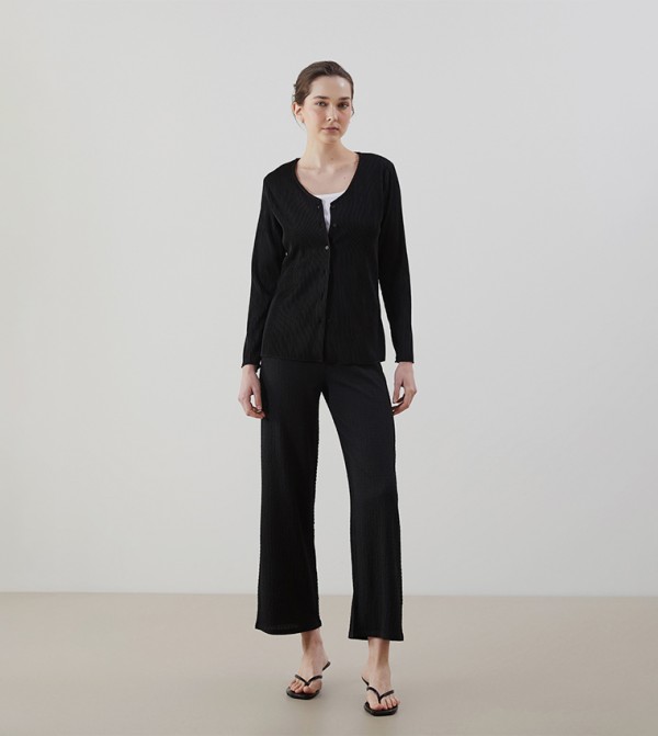 Textured Elastic Waist Trousers