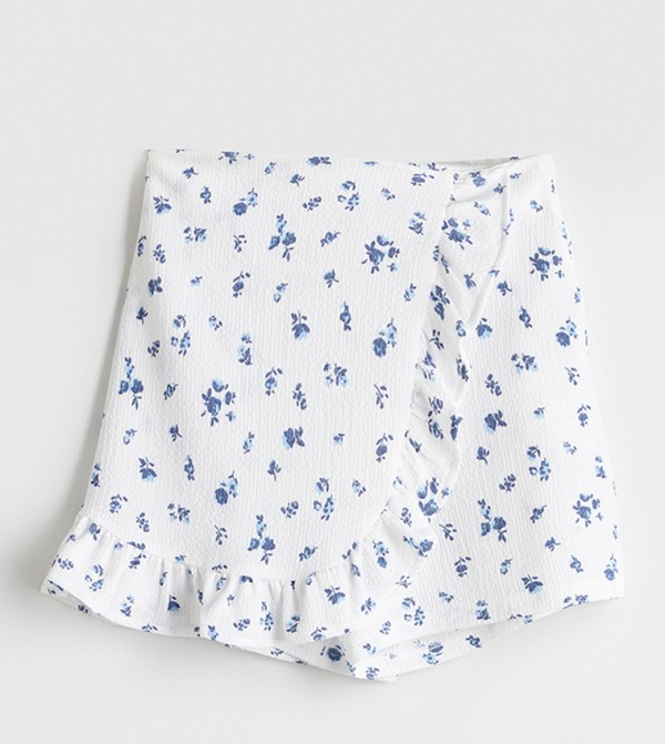 Printed Ruffle Trim Skort