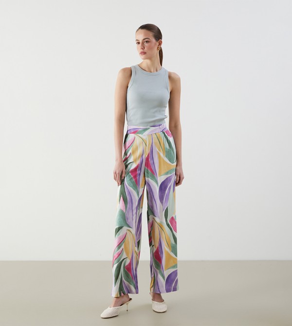 Patterned Woven Wide Leg Trousers
