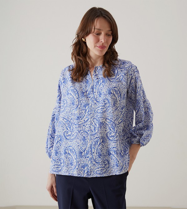 Floral Tie-Up Neck Long Sleeves Top