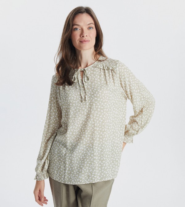 Patterned Tie-Up Neck Top