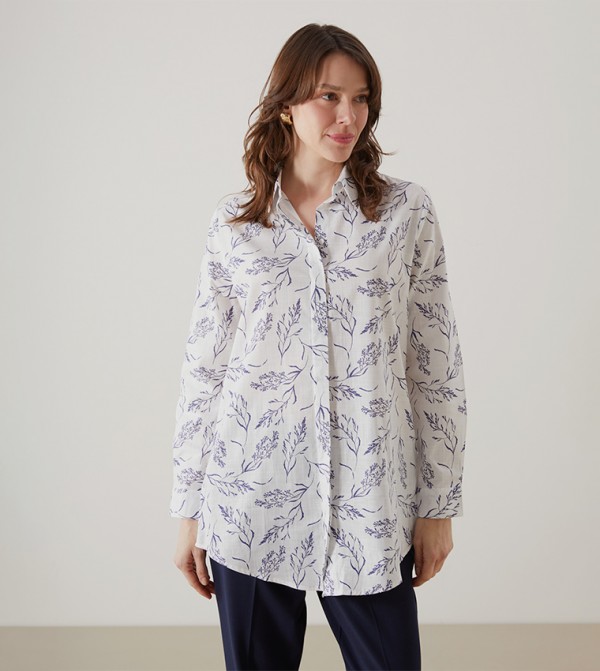 Patterned Long Sleeves Oversized Shirt