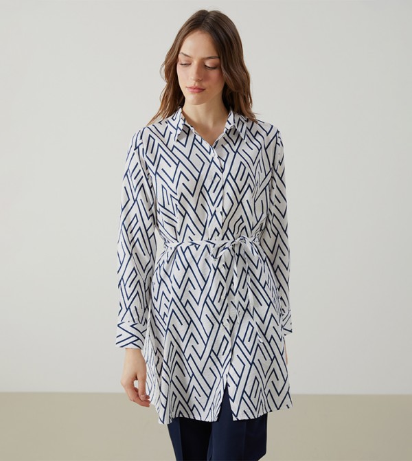 Patterned Belted Shirt Tunic