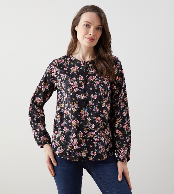 Floral Patterned Tie-Up Neck Top