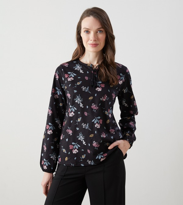 Floral Printed Tie-Up Neck Top