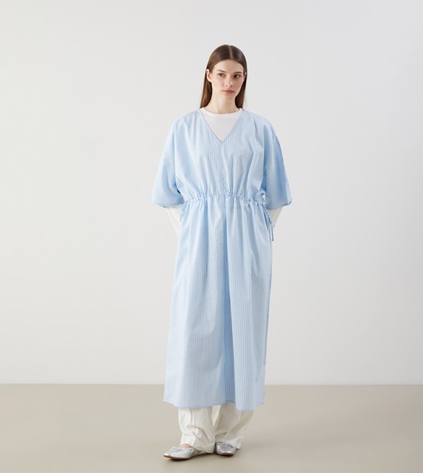 Striped Short Sleeves Midi Tunic Dress