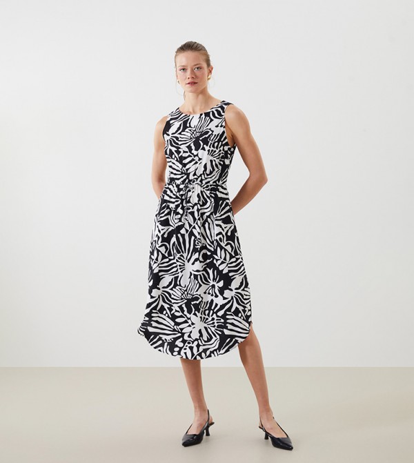 Patterned Sleeveless Midi Dress