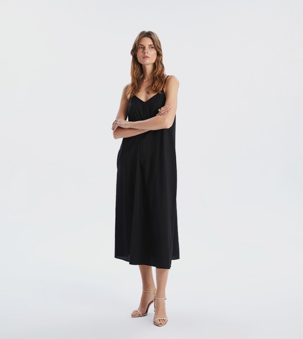 Solid V-Neck Slip Dress